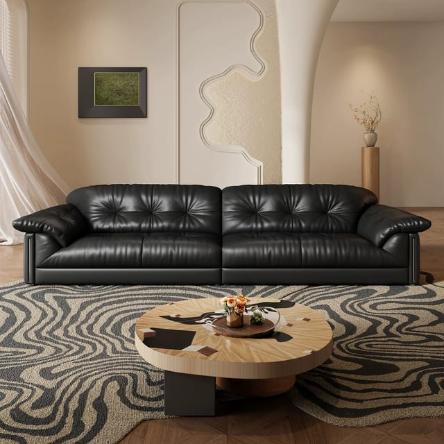 114.2" Luxury Leather Tufted Sofa