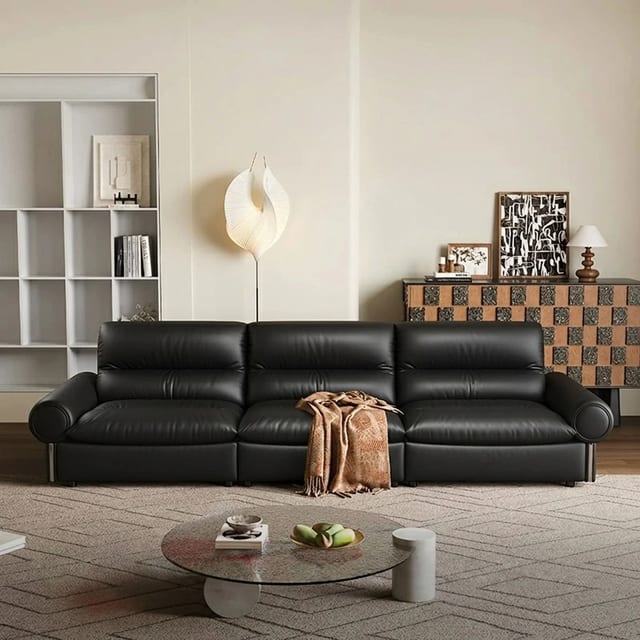 118.1" Contemporary Leather Sofa Deep Seat
