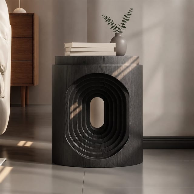 15.4" Contemporary Solid Wood Nightstand with Round Design
