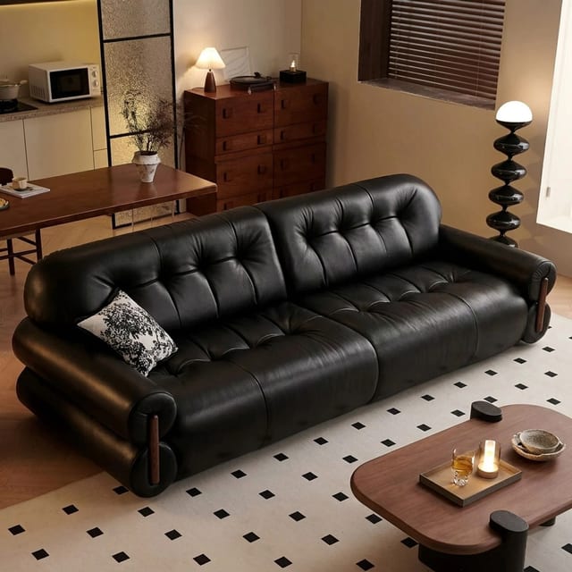 110.2" Contemporary Leather Tufted Sofa