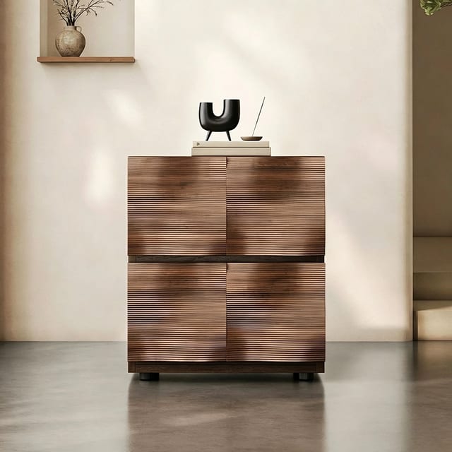 19.7" Contemporary Solid Wood Nightstand with Fluted Design