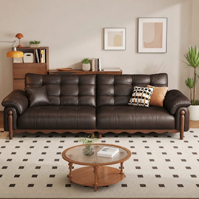 110.2" Transitional Leather Tufted Sofa