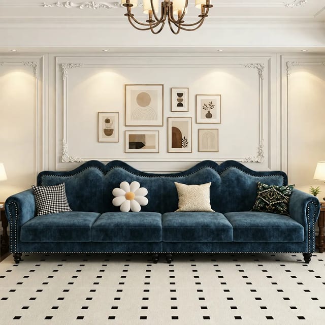 118.1" Luxury Fabric Curved Sofa
