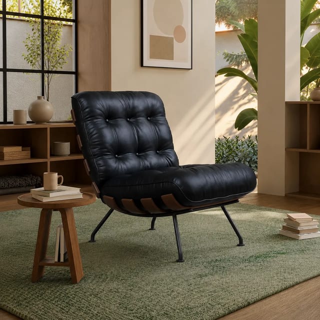 28.7" Mid-Century Modern Leather Curved Sofa