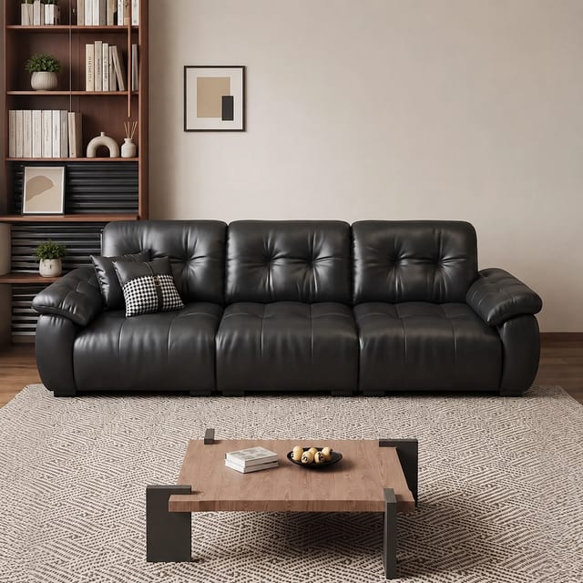 110.2" Luxury Leather Tufted Sofa