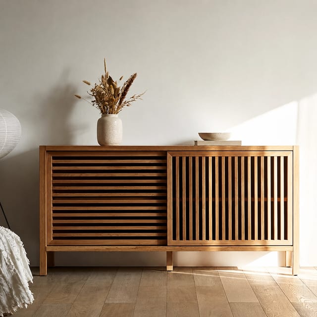 55.1" Japandi Solid Wood Sideboard with Storage