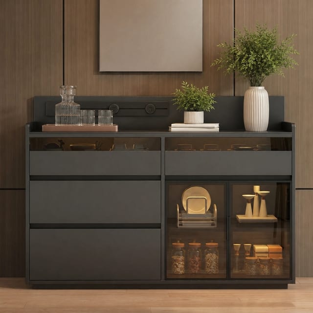 47.2" Modern Sintered Stone Sideboard with Glass Doors
