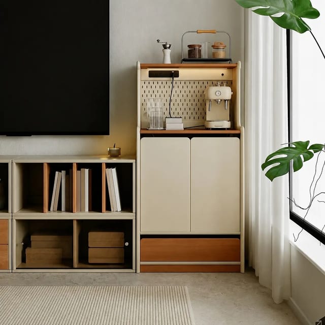 26.8" Scandinavian Solid Wood Highboard Cabinet with Open Shelf