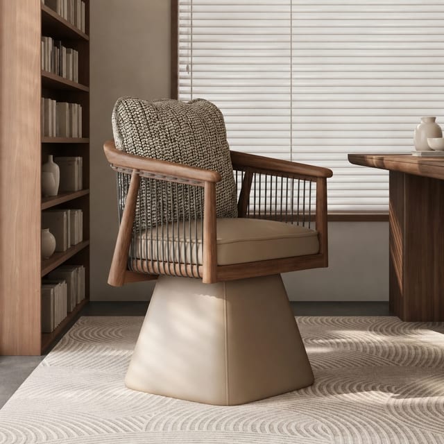 23.6" Japandi Swivel Solid Wood Lounge Chair