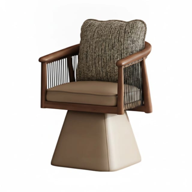 23.6" Japandi Swivel Solid Wood Lounge Chair