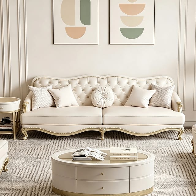 83.1" Luxury Leather Curved Sofa