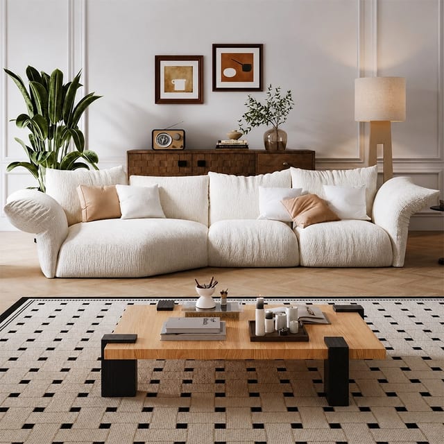 135.8" Contemporary Fabric Curved Sofa