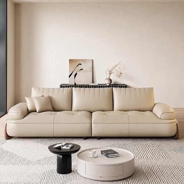110.2" Luxury Leather Tufted Sofa