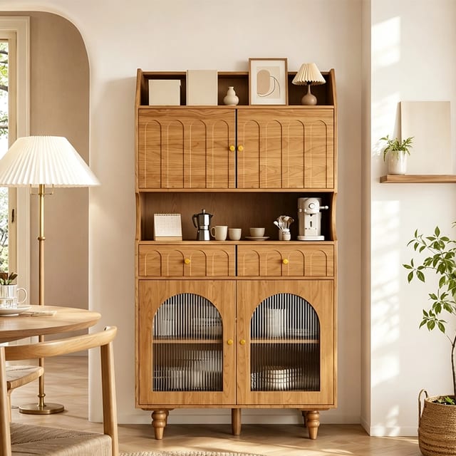 35.43" Japandi Walnut Wood Sideboard with Drawers