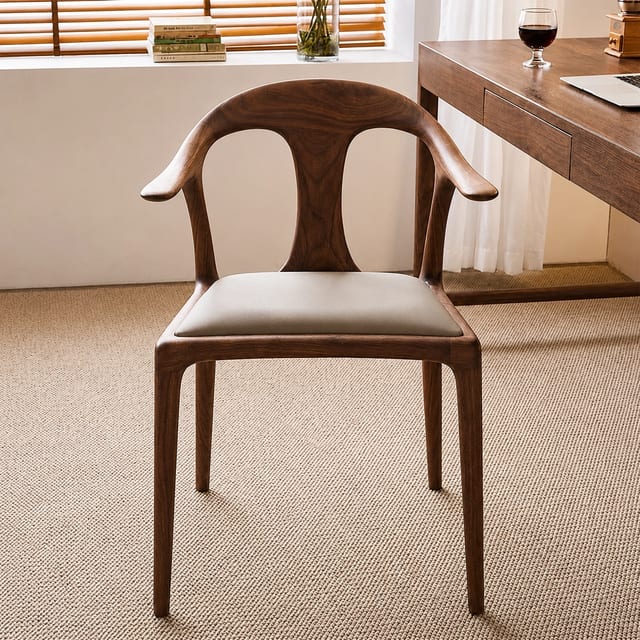 Mid-Century Modern Solid Wood Dining Chair with Arms