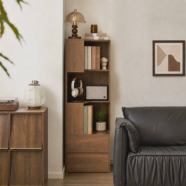 52.4" Japandi Engineered Wood Corner Cabinet with Drawers