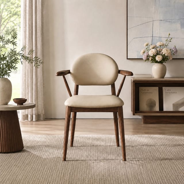 Mid-Century Modern Faux Leather Dining Chair with Curved Back