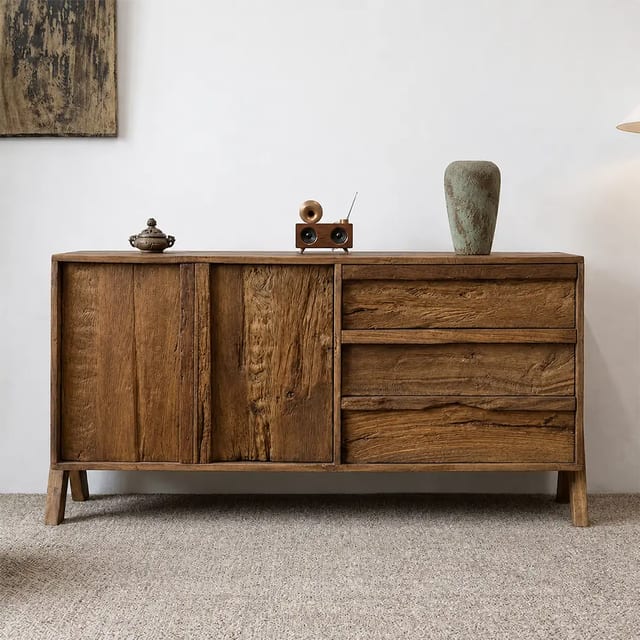 47.2" Japandi Solid Wood Sideboard with Storage