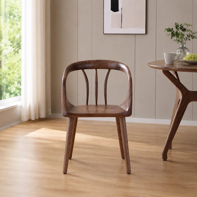 Minimalist Solid Wood Dining Chair with Crescent Back