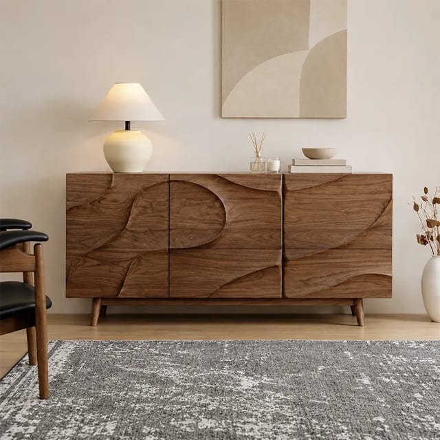 59.1" Modern Solid Wood and Plywood Sideboard with Storage