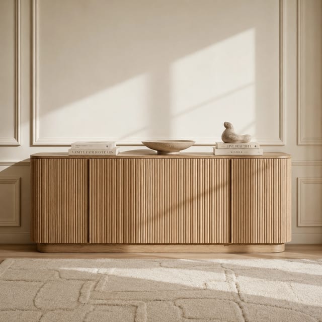 83.9" Minimalist Solid Wood Sideboard with Storage