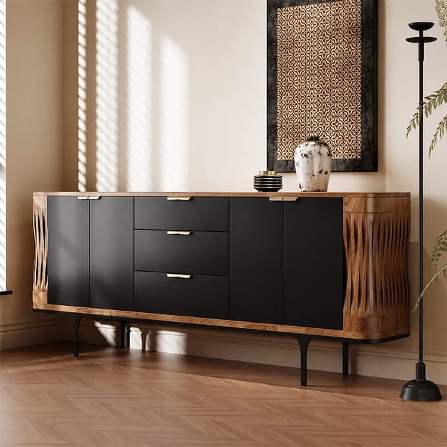 47.2" Mid-Century Modern Solid Wood and Plywood Sideboard with Storage