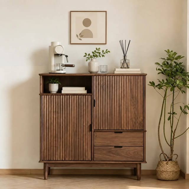41.33" Mid-Century Modern Solid Wood Sideboard with Drawers