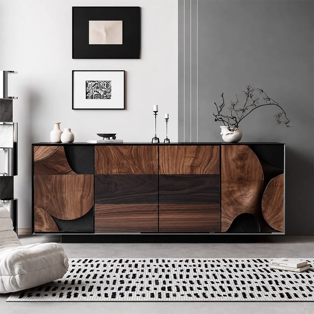 63.0" Modern Solid Wood and Plywood Sideboard with Storage