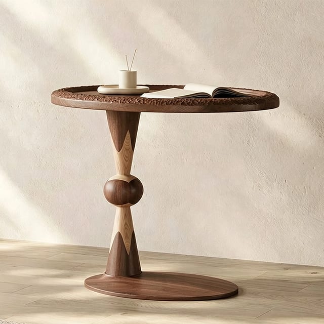 21.7" Contemporary Solid Wood Round Side Table