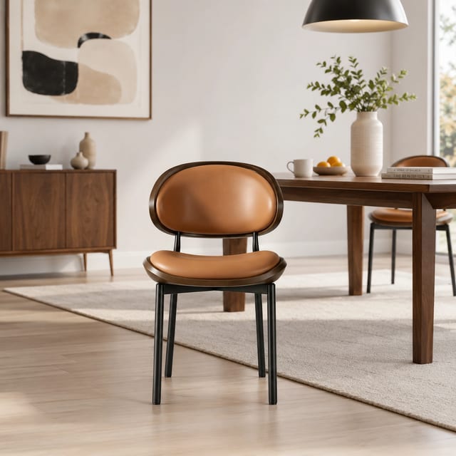 Mid-Century Modern Faux Leather Dining Chair with Curved Back