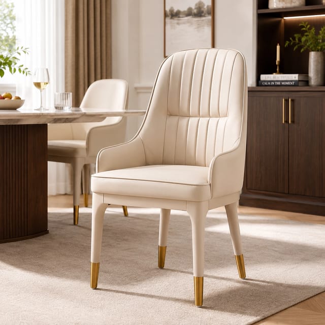 Luxury Microfiber Leather Dining Chair with Curved Back