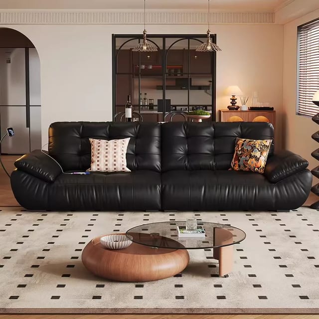 110.2" Contemporary Leather Curved Sofa