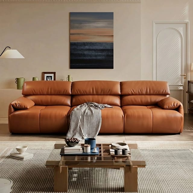 118.1" Contemporary Leather Reclining Sofa