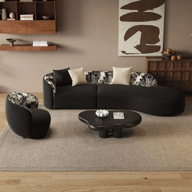 63" Contemporary Fabric Sofa with Chaise