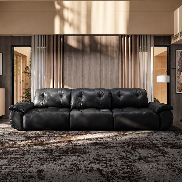 102.4" Luxury Leather Tufted Sofa