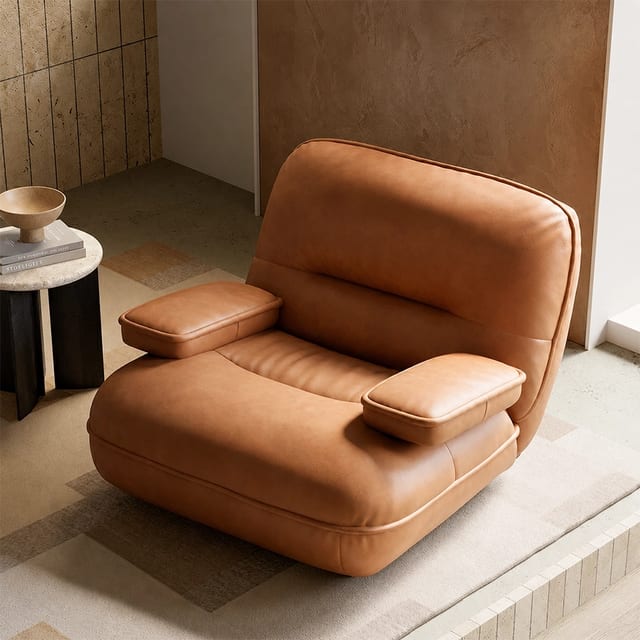 36.6" Contemporary Leather Curved Sofa