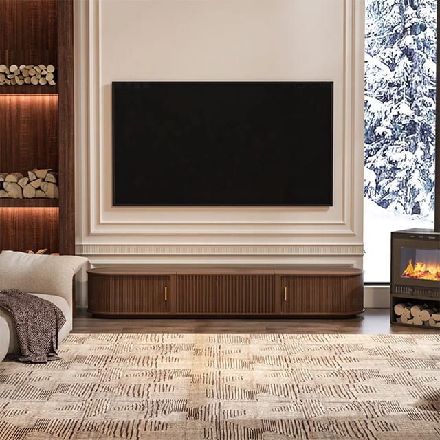 87" Organic Modern TV Stand with Cabinets