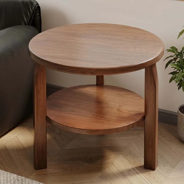 19.7" Japandi Solid wood Round Side Table
