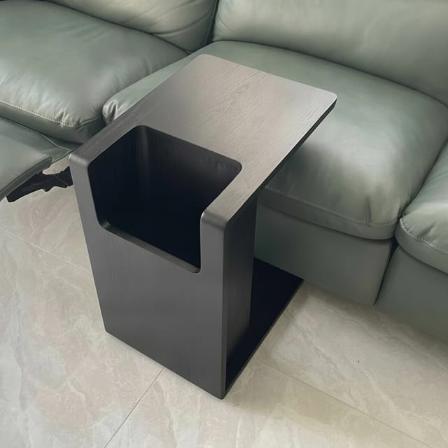 13.8" Modern Solid Wood C-Shaped Side Table
