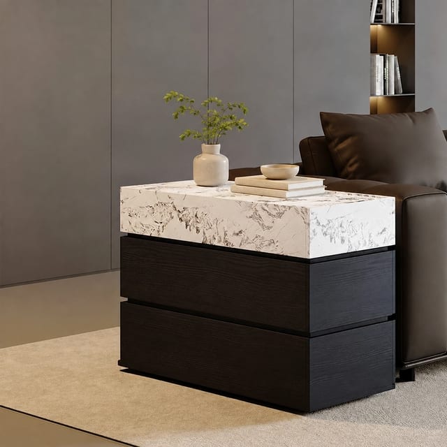 15.7" Contemporary Engineered Wood Side Table Square