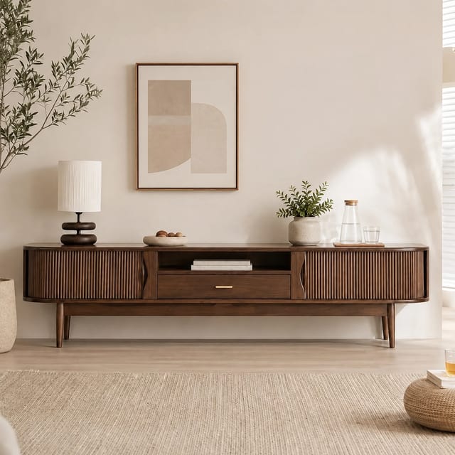 78.7" Mid-Century Modern Solid Wood TV Stand with Drawers