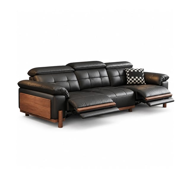 122.8" Mid-Century Modern Leather Tufted Sofa