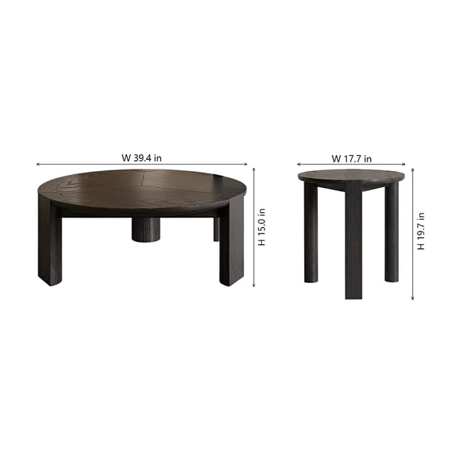 39.4" Japandi Solid Wood Coffee Table Nesting