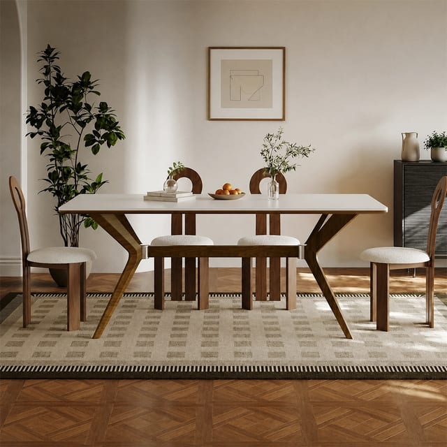 55.1" Mid-Century Modern Sintered Stone Rectangular Dining Table