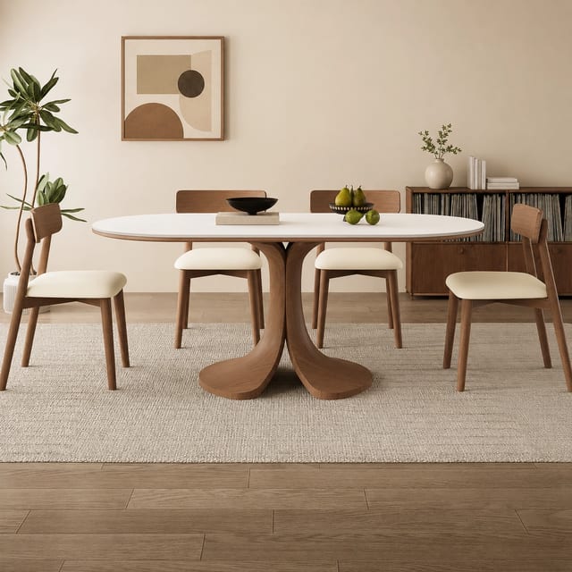 51.2" Mid-Century Modern Sintered Stone Oval Dining Table