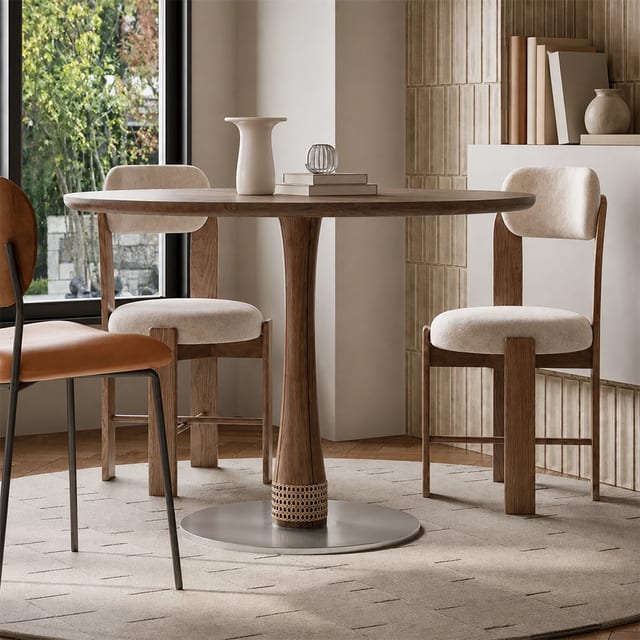 47.2" Modern Walnut Wood Veneer Round Dining Table