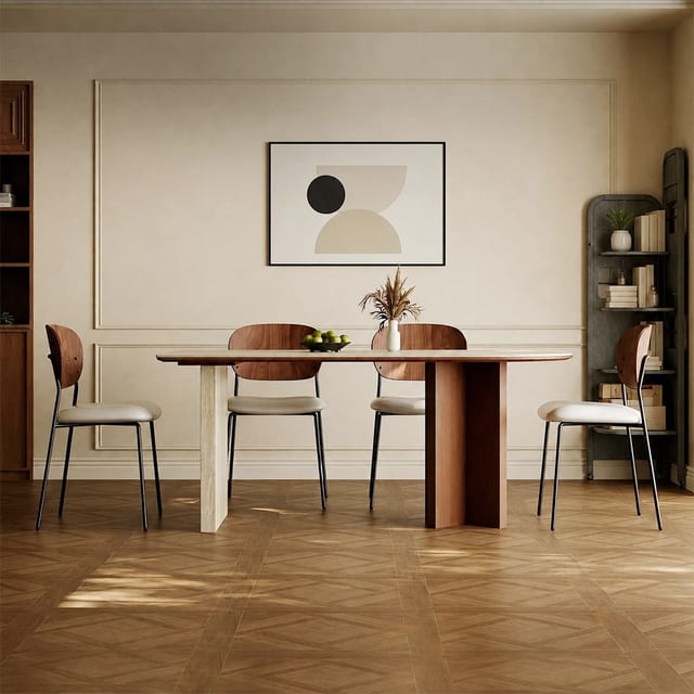 55.1" Mid-Century Modern Sintered Stone Rectangular Dining Table