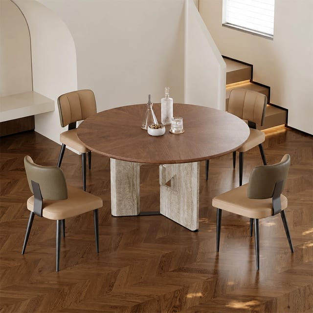 53.1" Luxury Marble Round with Turntable Dining Table
