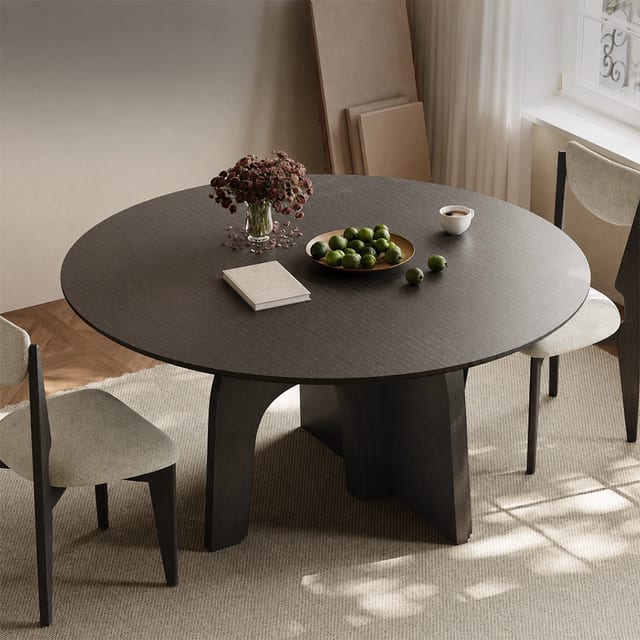 53.1" Modern Oak Wood Veneer Round Dining Table