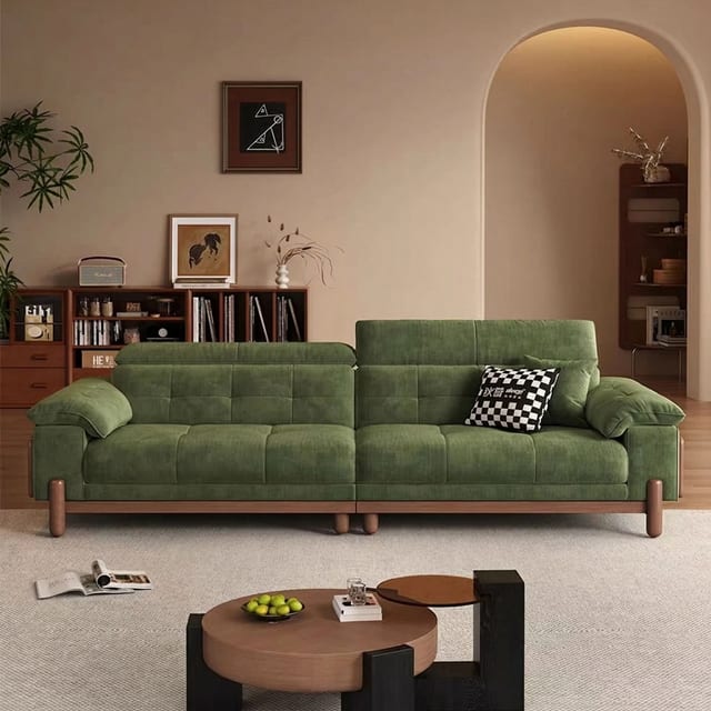 94.5" Japandi Fabric Tufted Sofa